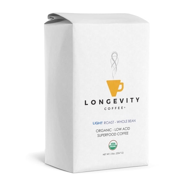 Longevity Coffee LIGHT Roast Beans, 5 lb BULK BAG WHOLE BEANS