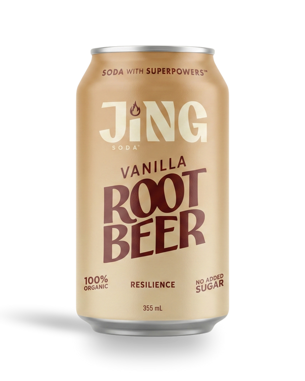 JING Vanilla Root Beer can on a white background