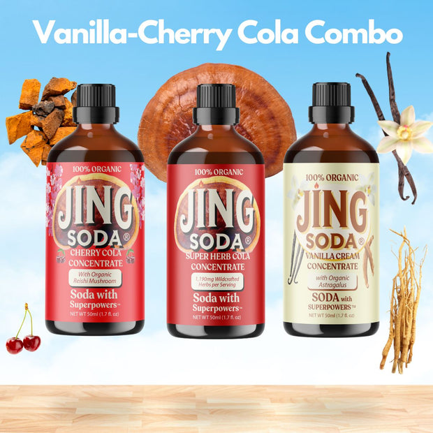 Jing Soda, Vanilla Cherry Super Cola, 50mL (3 Pack)